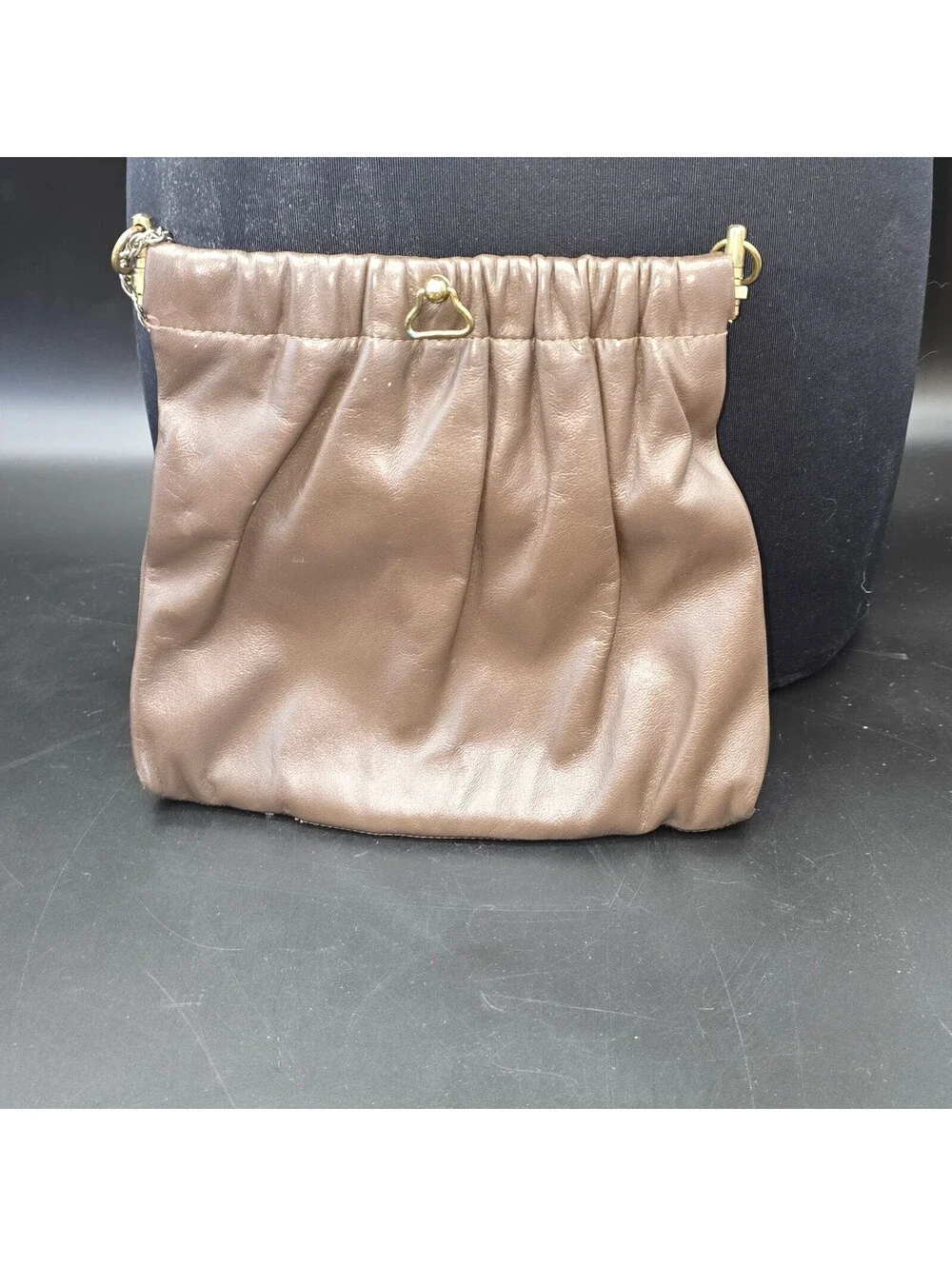 Vintage Ruched Chocolate Faux Leather Chain Pouch Bag